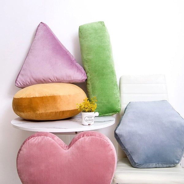 Luxury velvet Silk geometric Pillow triangle hexagon round rectangle plush Cushion stuffed plush soft pillow home decor